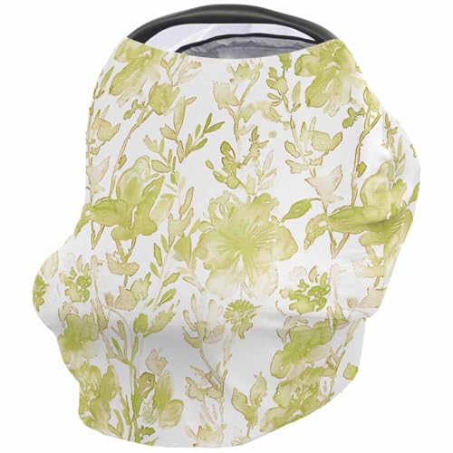 Nursing Cover for Breastfeeding Scarf, Watercolor Flower Floral Abstract Grass Green Baby Car Covers Super Soft Multi Use for Canopy Shopping Cart Cover Blanket Stroller Cover
