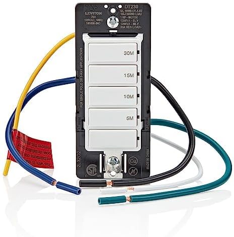 Miniatura 10 de Leviton Interruptor de cuenta regresiva DT230-1LW para luces del hogar de baño, 5-10-15-30 minutos, requiere cable neutro, 20A, ventilador de