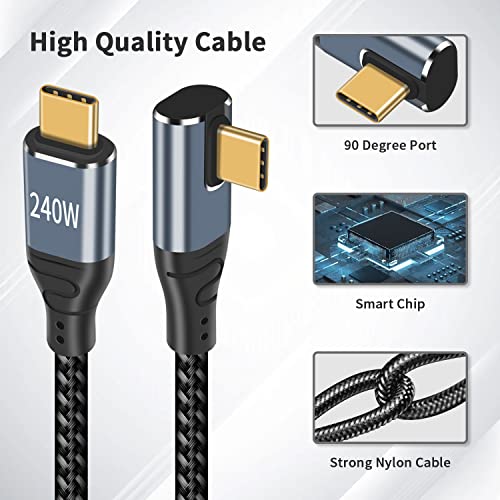 Image of Duttek Right Angle Long USBC to USBC Cable 6FT /2M, USB C Charge Cable Support 240W Fast Charging Cable, 90 Degree Angle USB Type c Male to Male Nylon Braided Cable for Laptops, Phones