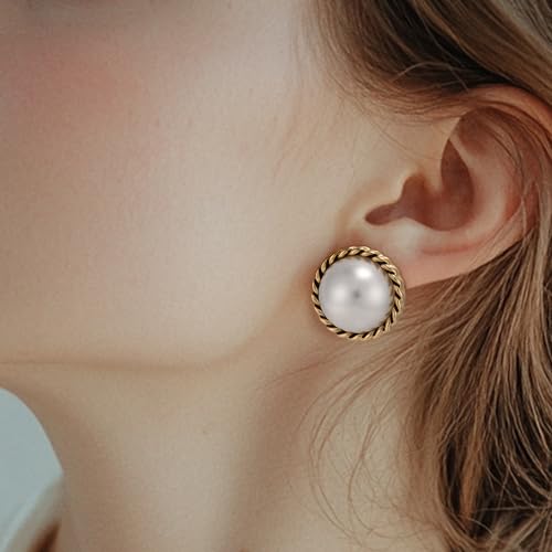 Pearl Stud Earrings, Gold Pearl Earrings Studs, Faux Pearl Earrings for Women Gold Plated, Gold Stud Earrings2