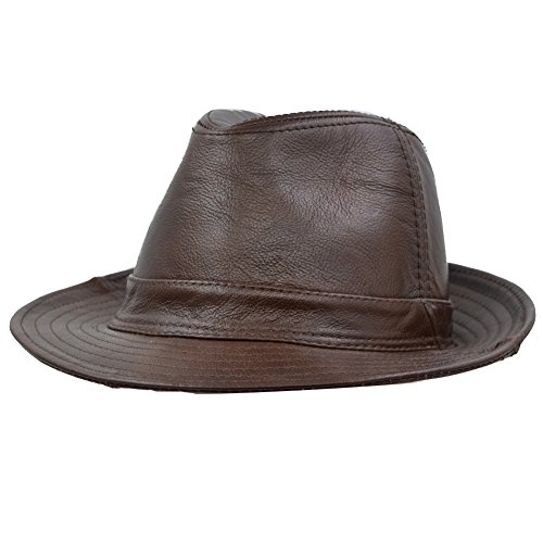 Ifsun Men & Women's Cowhide Jazz Hat Short Brim Suede Leather Fedora Hat (Brown, Large/56-58Cm) #TOP1