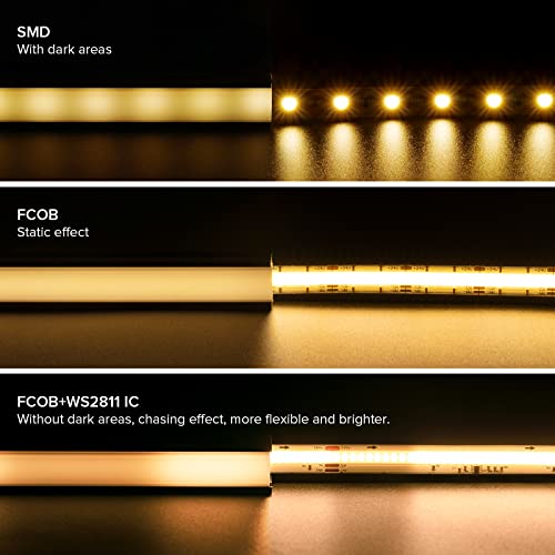 Image of SEZO FCOB IC Addressable LED Strip COB+WS2811 IC 3000K Warm White Chasing High Density 16.4FT /5M DC24V CRI 90+ 360LEDs /M IP30 LED Tape for Indoor DIY Decoration (Not Included SPI Controller)