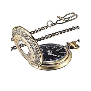 Vintage Bronze Taschenuhr Stahl Herrenuhr mit Kette