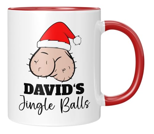 TASSENTICKER - Jingle Balls - Taza de café personalizada - Nombre deseado - Regalo para novio, marido, pareja, cariño - Regalo divertido para Navidad - Rojo