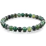 FABACH Achat Perlenarmband mit 6mm Edelstein-Perlen und 925 Sterling Silber Logo-Perle - Edles Naturstein Stretch-Armband für Damen (Meeresgrün)