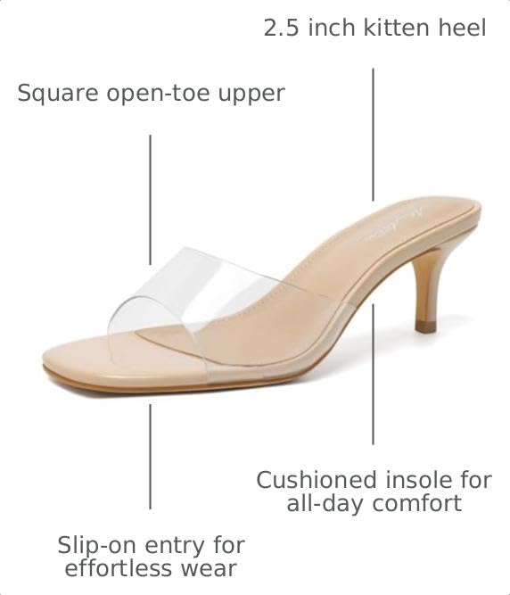 Image of Mostrin Kitten Heels for Women Summer Mules Heels Stiletto Heeled Sandals Slip On Backless Dressy Womens Sandals