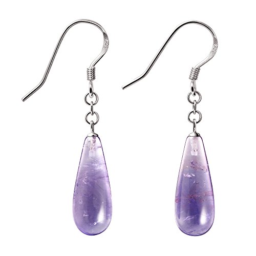 Image of Franki Baker Purple Amethyst Gemstone & 925 Sterling Silver Drop Earrings. Length 4.5cm. Comes in Pretty Box