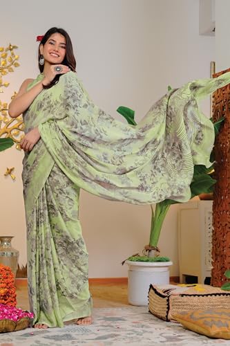 Image of MIRCHI FASHION Saree for Woman Floral Printed Chiffon | All-Day Comfortable Lightweight Regular Use Sari with Matching Blouse Piece