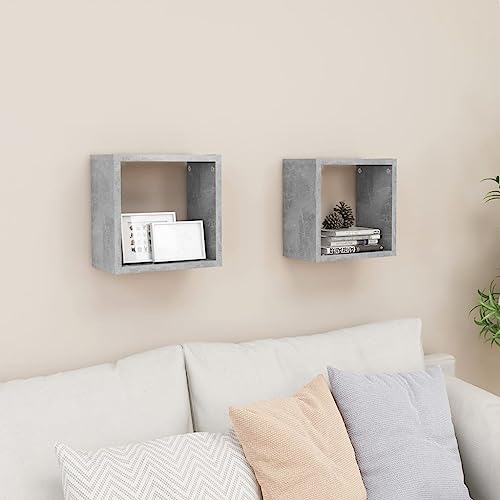 WHOPBXGAD Estanterías de salón Estantería multiusosEstantes Cubo de Pared 2 Unidades Gris hormigón 26x15x26 cmAdecuado para Dormitorio Baño