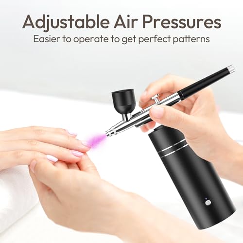 Image of Airbrush Kit with Compressor 30PSI Portable Airbrush Gun Rechargeable Handheld Cordless Air Brush for Nails Art, Painting, Cake Decor, Cookie, Mode, Makeup, Barber (Black)
