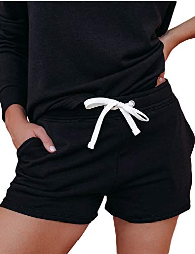 Naggoo Lounge Shorts for Women Soft Drawstring High Rise Casual Shorts with Pockets Black Large