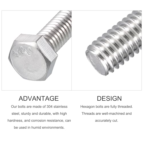 Image of METALLIXITY Hex Head Bolts (5 /16-18 x 4-1 /2 inch) 10Pcs, 304 Stainless Steel 18-8, Fully Threaded, External Hex Drive, Plain Finish, Hex Head Screw Bolt, Silver