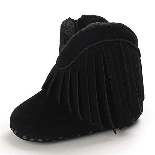 Image of Meckior Baby Girls Cowboy Tassel Boots Side Zipper Moccasins Soft Bottom Non-Slip Toddler Shoe