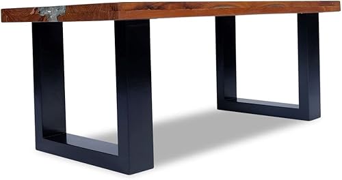 Miniatura 9 de Mesa de cóctel de estilo industrial, con marco de metal duradero, mesa de centro de resina de teca de 39.4 x 19.7 pulgadas, mesa central retro para