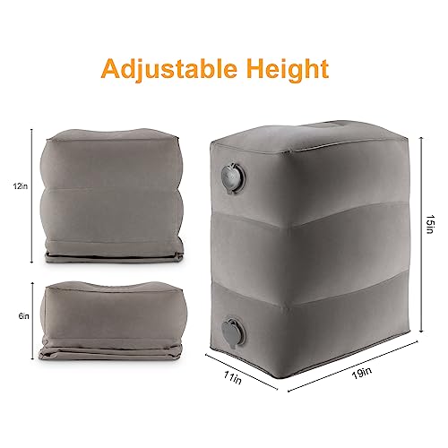 Inflatable Travel Foot Rest Pillow, Kids Airplane Bed, Adjustable Height Leg Pillow for Air Travel, Make a Flat Bed for Kids and Toddlers, Great for Airplane, Train, car(Grey, 1 Pack) - Image 3