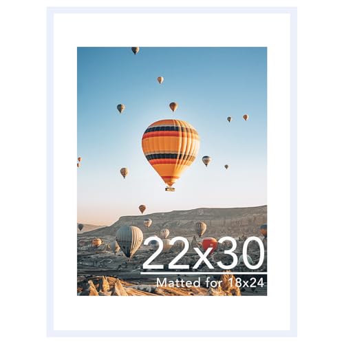 Image of JCJMY 22x30 Picture Frame with 18x24 Mat, Display Photo 18x24 with Mat or 22 x 30 Without Mat, Wall Hanging Large 22 by 30 Poster Frame with Plexiglass, White