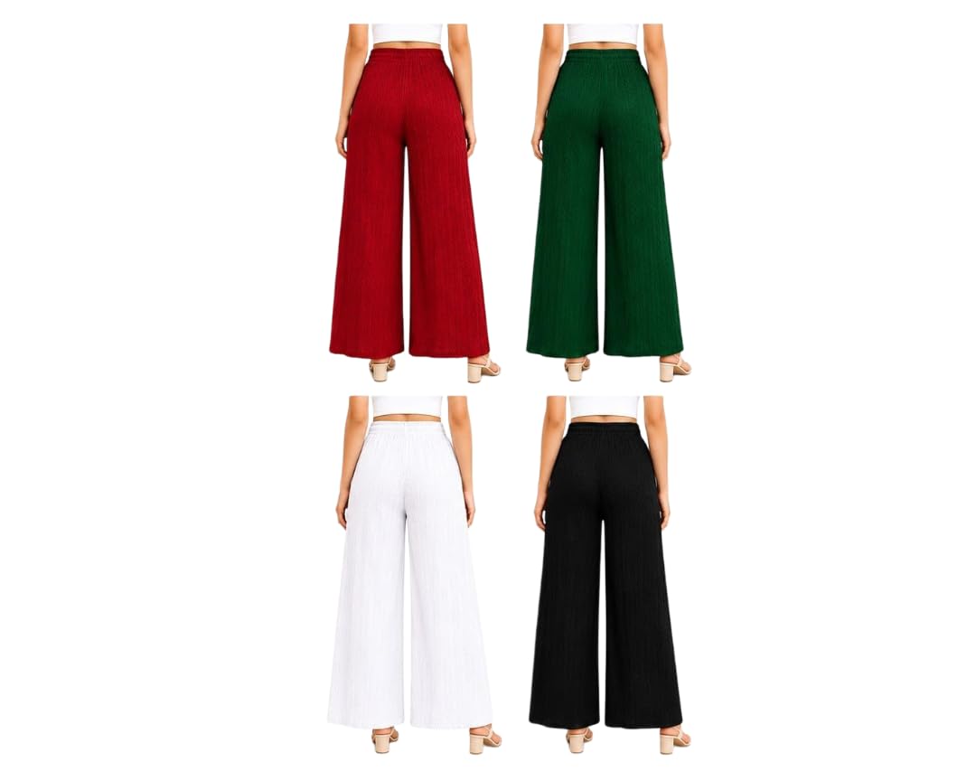 Women Pleated Palazzo Pants Pack of 3 | Premium Plazo Pant Combo for Girls | Wide Leg Free Size Flared Trousers Comfort Plazo-picture-11