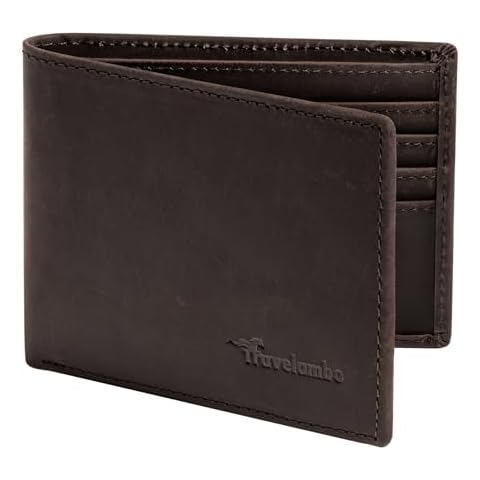 Travelambo Genuine Top Grain Leather Wallet for Men, 100% Real Leather Bifold Billfold RFID Blocking Classic Mens Wallet, Luxury Gift Box Packaging, Gift for Him, Crazy Horse Genuine Leather, Coffee Cover