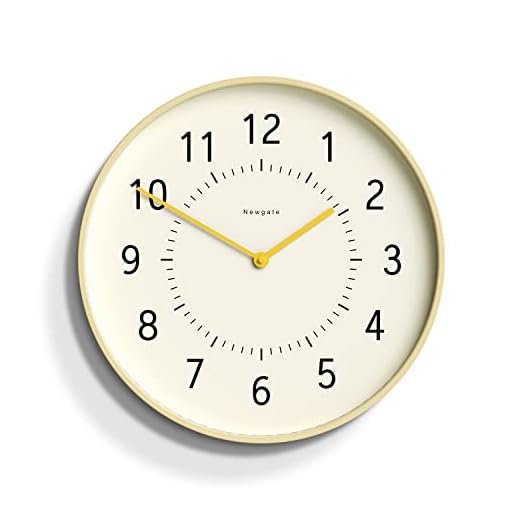 NEWGATE® Monopoly Wall Clock in Plywood - Round Clock - Kitchen Clock - Clocks for Living Room - Office Clock - Modern Scandi Clock - Plywood Case - Arabic Dial (Yellow Hands)