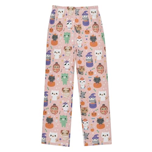 Helloween Owl Cat Boys Long Pants Soft Trousers Elastic Waist Kids Lounge Bottoms with Pockets S-XL
