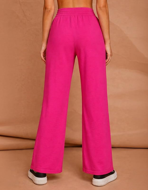 Image of Women's Wide Leg Sweatpants - Soft Fabric High Waist Lounge Pants with Drawstring & 2 Pockets, Casual Relaxed Fit Track Pants Size -S-M-L-XL-2XL-3XL