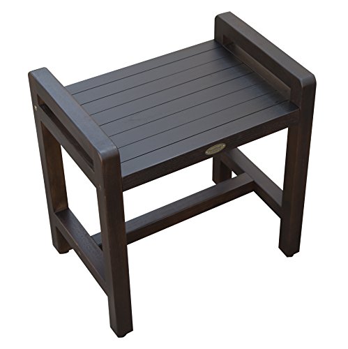 Decoteak Eleganto Shower Bench 20" Wide Solid Teak Wood Shower Stool With Liftaide Arms Shower Stool In Woodland Brown Finish #TOP4