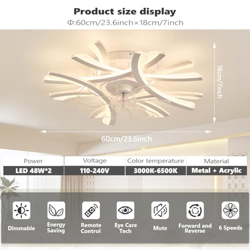 Ventilateur de plafond noir 43 pouces avec éclairage LED dimmable et télécommande à 6 vitesses