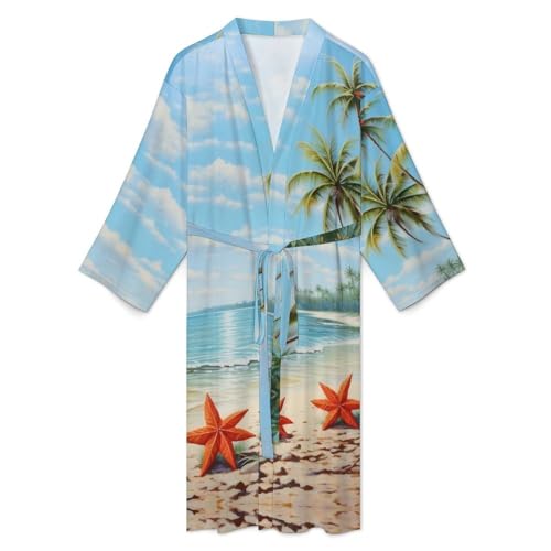 Beach Starfish Sea Animal Men's Bathrobes Lightweight Sleepwear Long Sleeve Loungewear Nightgown Pajamas2