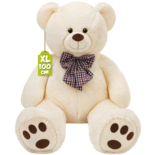 monzana® Teddybär L - XXXL 50-175cm Weiches Fell Schleife Tatzendruck Geschenk Plüschtier Kuscheltier Stofftier Riesen Teddy Bär