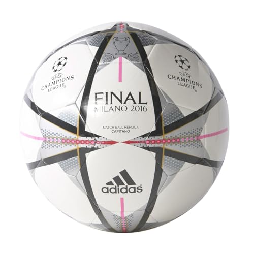 adidas Performance Champions League Finale Milano Capitano Soccer Ball, White/Black/Silver Metallic, Size 5