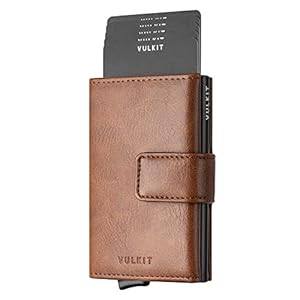 VULKIT Creditcardhouder RFID Blokkeren Pop Up Lederen Slanke Heren Dames Portemonnee met Bankbiljetzakken Aluminium Kaarthouder
