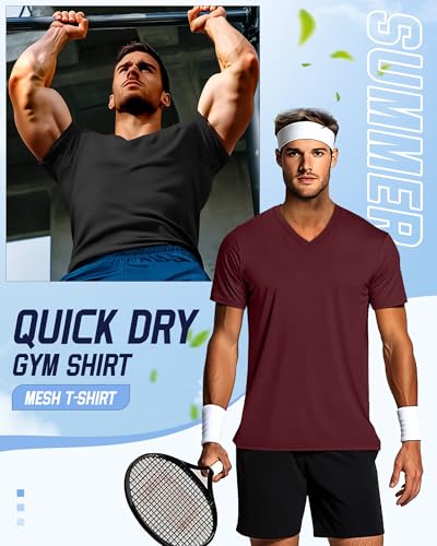 Huukeay 3 Pack Men's Big and Tall Quick Dry Shirts, Short Sleeve Tops V Neck Mesh Moisture Wicking Athletic Tees4