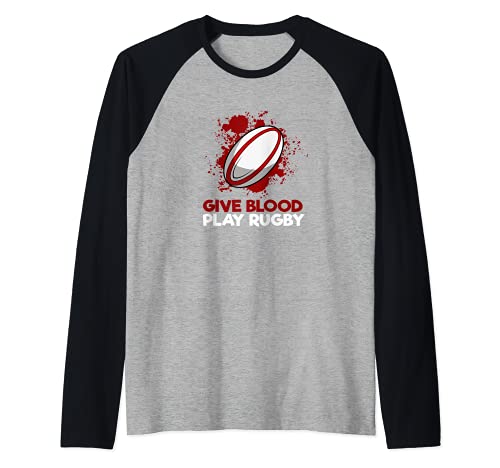 Give Blood, Play Rugby Funny Rugby Player Humor Raglan Baseball Tee, Black