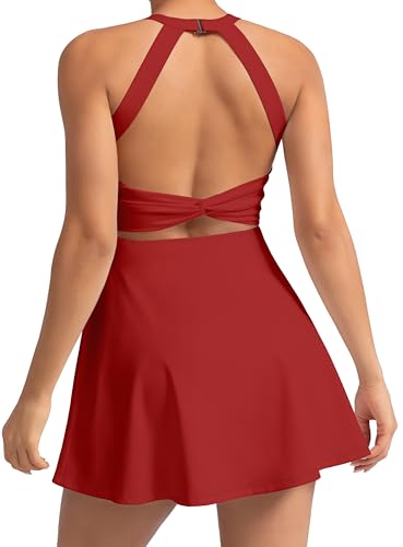 Image of MIRITY Womens Activewear Tennis Dress - Built in Shorts with Pockets and Bra Golf Athletic Workout Dresses
