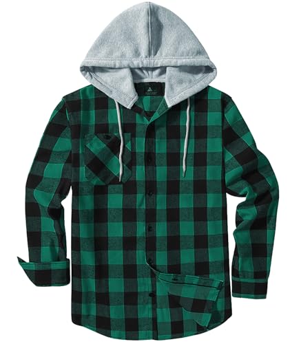 JACKETOWN Men's Flannel Long Sleeve Hoodie Shirts Casual Button Down Plaid Shirt Jackets Stylish with Pocket Green - image 1