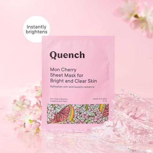 Image of QUENCH BOTANICS Quench Brightening Korean Sheet Mask with Cherry Blossom Radiance, Korean Face Mask for Glowing Skin, Hydrates Skin and Evens Out Skin Tone, Made in Korea (Pack of 5)