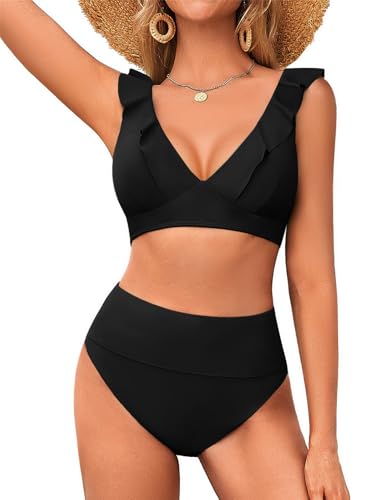 Hanna Nikole Womens High Waisted Bikini Sets Tummy Control Swimsuits Modest Ruffle Full Coverage Two Piece Bathing Suit
