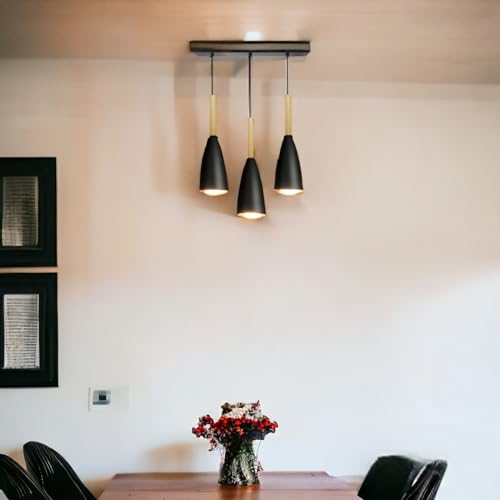 Image of GreyWings 3 Light Linear Hanging Glass Shape Shade Light, Black,(Bulb not Included.) 3 Light Linear Set