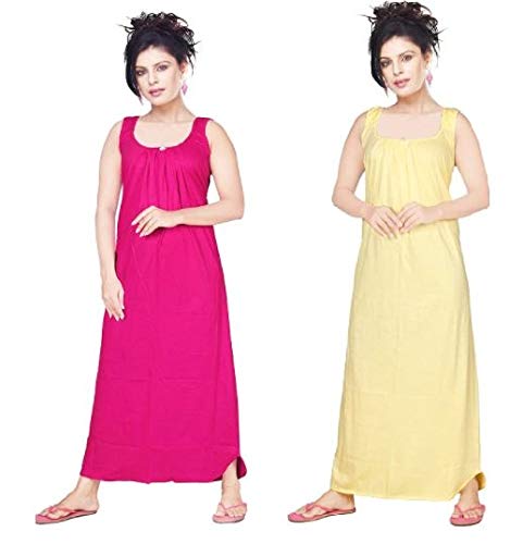 vibha n art of dressing Women's Hosiery Cotton Full Length Camisole, Long Inner Wear Petticoat-Nighty Slip-Kurti Suit Slip Pack of 2 (X-Large, Pink, Lemon Yellow)-picture-42