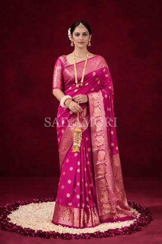 Image of Women's Soft Silk Style Jacquard Saree with Rich Zari Woven Border & Pallu | 5.6 Mtr Saree with 0.8 Mtr Unstitched Blouse