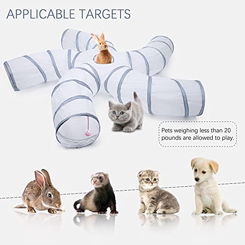 Image of EGETOTA Cat Tunnel for Indoor Cats Large, with Play Ball S-Shape 5 Way Collapsible Interactive Peek Hole Pet Tube Toys, Puppy, Kitty, Kitten, Rabbit (White & Grey)