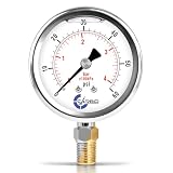 CARBO Instruments 60 PSI Glycerin Liquid Filled Pressure Gauge, 2.5' Dial, 1/4 NPT Lower Mount, 304 Stainless Steel Case, Brass Wetted Parts, Dual Scale PSI/Bar - ASME B40.1 Grade A