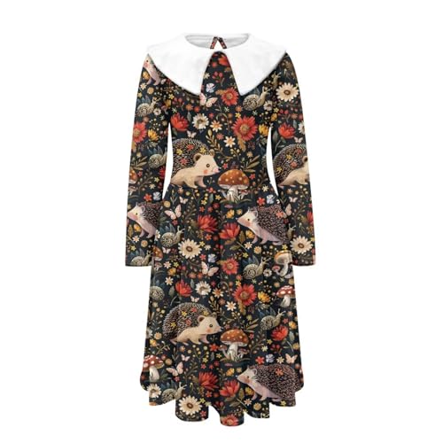 Long Sleeve Dresses for Girls Winter Fall Soft Peter Pan Collar A Line Cute Print Party Midi Dress4