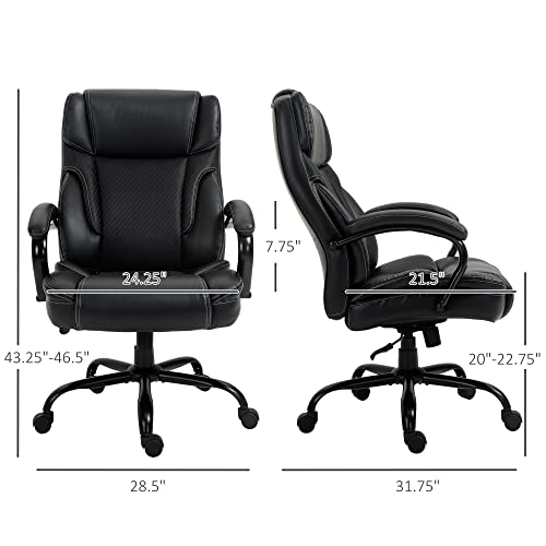 Vinsetto 484LBS Big and Tall Ergonomic Executive Office Chair with Wide Seat, High Back Adjustable Computer Task Chair Swivel PU Leather, Black - Thumbnail 3