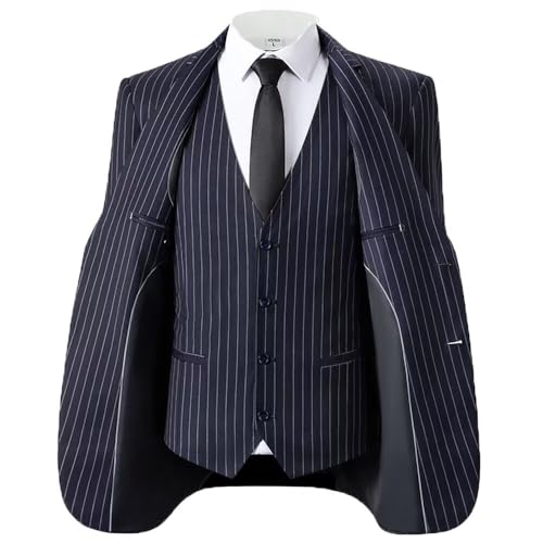 Men's 3 Pieces Pinstripe Suits Slim Fit Stripe Tuxedo Sets for Men Business Formal Wedding Blazer Jacket Vest Pants Sets3