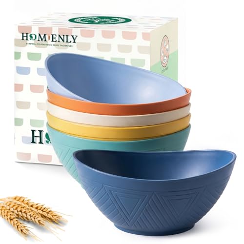 Homienly Wheat Straw Bowls 26 OZ Oval Serving Bowls 6 PCS Unbreakable Plastic Cereal Bowls for Kitchen, Party, Camping, Dorm, RV Bowl Set for Soup, Salad, Snack, Microwave and Dishwasher Safe (Multi)