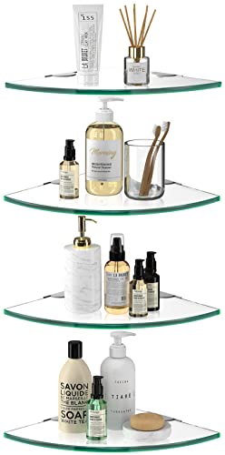 4 Pack Glass Shelf Corner Bathroom Storage Organizer Shelf Shower...