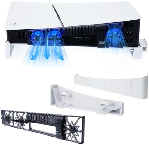 Grathia Horizontal Stand with Slient Cooling Fan for PS5 Slim Console, Compatible with Playstation 5 Slim Disc & Digital Editions, Built-in RGB LED Light, Extra USB 3.0 Port 2 413uzfZm2TL. AC