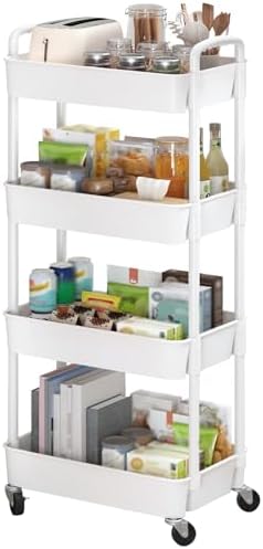 Sywhitta 4-tier Storage Rack on Wheels, Kitchen Storage Utility C...