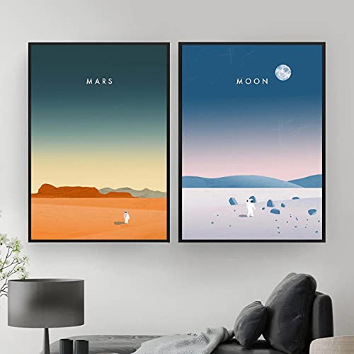 Toile astronaute lune mars lot de 2 tableaux pour habiller un mur vide